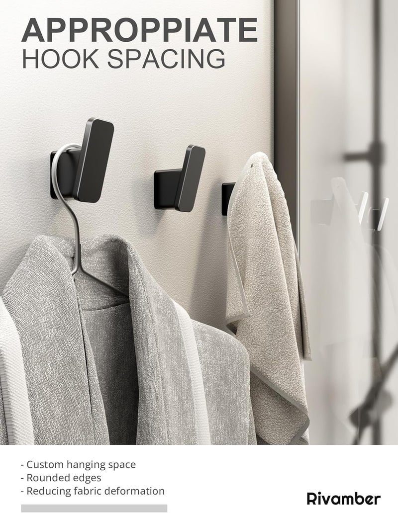 RIVAMBER 4-Pack Matte Black Towel Hook for Bathroom, Robe Coat Hook, Heavy Duty Wall Hooks for Hanging Bag Hat Mudroom Bedroom Shower Closet, Drill in Hanger Mount with Screw, Holder Back of Door Outdoor - Image 3